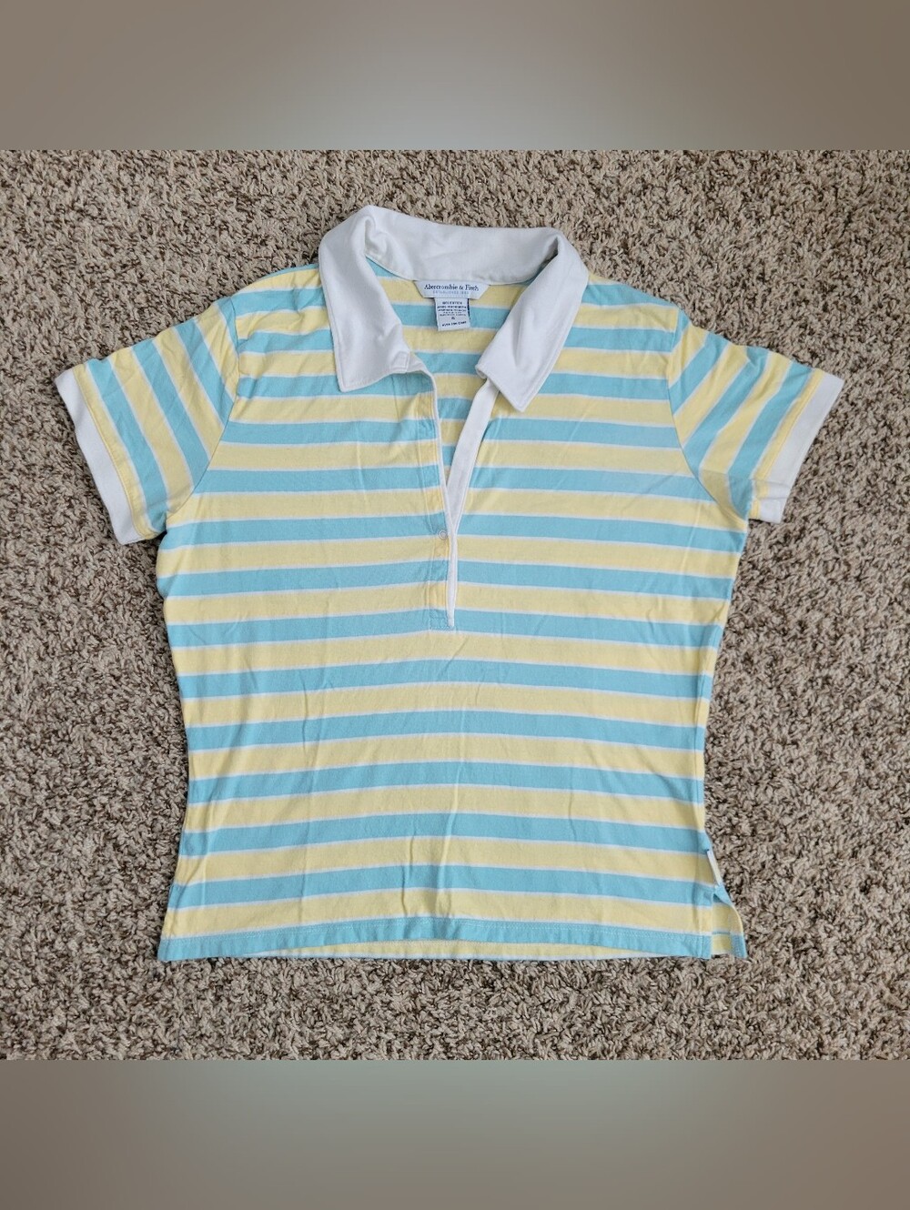 Vintage Abercrombie & Fitch Polo Shirt Top Striped Yellow Blue White Y2K Small